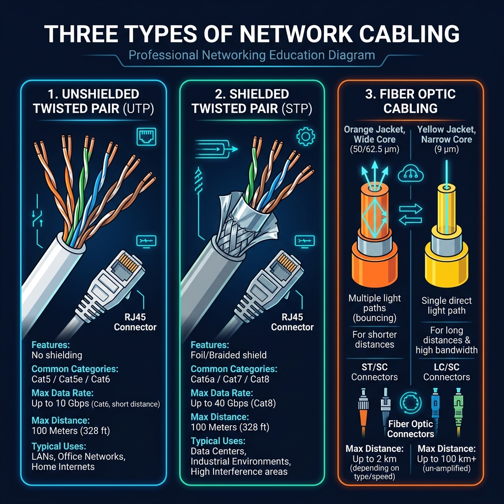 Network Cabling — UTP, STP & Fiber Optic