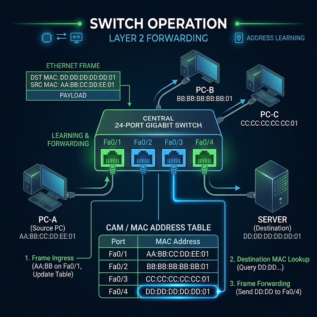 Switch CAM Table — MAC Address Learning