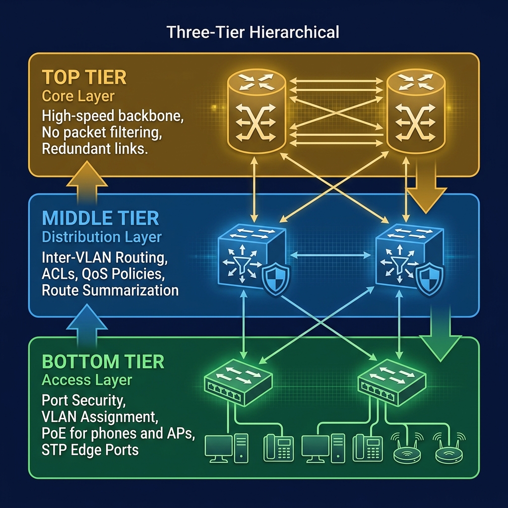 Three-Tier Network Architecture — Detailed