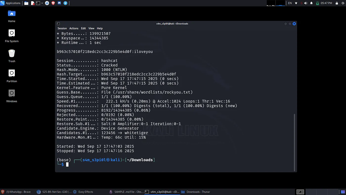 password hash cracked